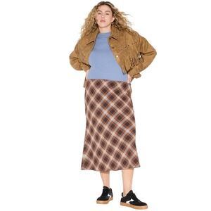 Wild Fable Women's Brown Plaid Printed A Line Midi Skirt Size XXL
